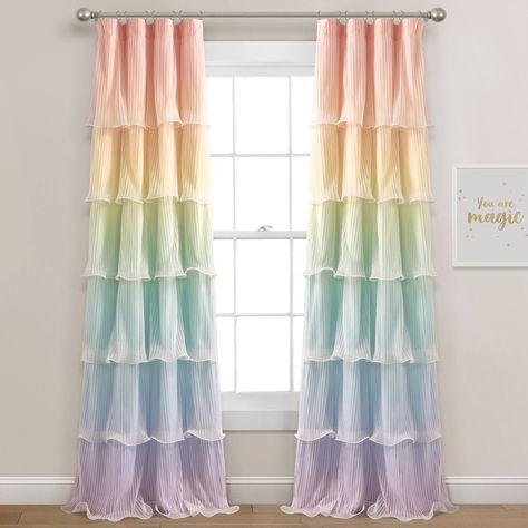 Pastel Rainbow Curtains, Kids Pastel Bedroom, Muted Rainbow Bedroom, Pastel Rainbow Bedroom Ideas Kids, Pastel Nursery Girl, Rainbow Bedroom Girl, Pastel Rainbow Room Decor, Rainbow And Unicorn Bedroom, Child Bedroom Ideas