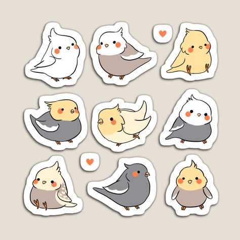 Get my art printed on awesome products. Support me at Redbubble #RBandME: https://www.redbubble.com/i/magnet/Cockatiels-cute-pack-by-Yarafantasyart/140270587.TBCTK?asc=u Magnet Illustration, Stickers Illustration, Emoji Stickers Iphone, Sticker Design Inspiration, Homemade Stickers, Cute Laptop Stickers, Emoji Stickers, Bird Drawings, Cute Little Drawings