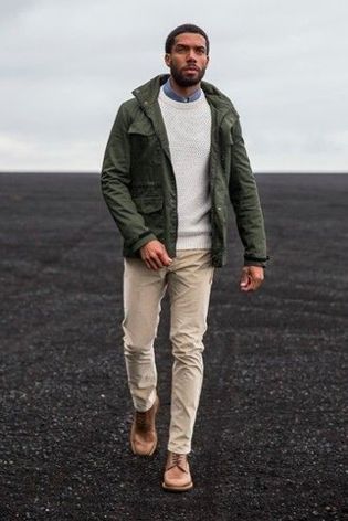 Olive Sweater Outfit, Green Military Jacket Outfit, Olive Jacket Outfit, Military Jacket Outfits, Chinos Men Outfit, Olive Military Jacket, Mens Outdoor Fashion, Sweater Outfits Men, Smart Casual Menswear