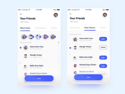 Giftium Choose/ Add Friends by Shahidul Islam Shishir ✪ on Dribbble Moodboard App, Marketing Dashboard, Ui Ux App, Ui Design Website, Mobile Ui Design, Web Design Projects, App Design Inspiration, Add Friends, App Ui Design