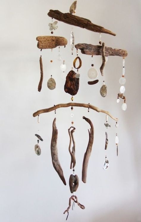 Furniture Painting Ideas, Driftwood Art Sculpture, Wooden Wind Chimes, Wind Chimes Homemade, Antler Jewelry, Wood Sculptures, Homemade Art, Diy Wind Chimes, Flower Installation