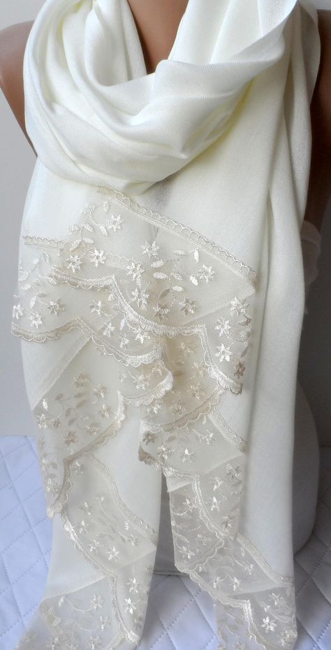 Bridal shawls in Ivory with light champagne french lace ivory pashmina shawls Wraps Soft womens Trend Gifts for mothers Wedding Shawl Bridesmaid, Bridal Shawls, Bridesmaid Shawl, Scarf Trends, Evening Shawls, Bridal Shawl, Scarf Women Fashion, Wedding Shawl, Chic Gifts