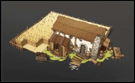 ArtStation - Small Farm, Sebastian Wagner Medieval Farmhouse Concept Art, Farmhouse Idea, Fantasy Farm, Farm Village, Minecraft Interior Design, Building Map, Medieval Houses, Building Concept, Medieval World