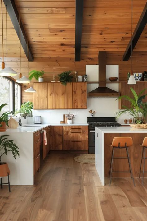 42 Trendy Mid Century Modern Kitchen Design Ideas | VIVA Mid Century Modern Tiny House Interior, 70s Kitchen Design, Midcentury Kitchen Remodel, Eichler Remodel, Perth House, Mid Mod Kitchen, Mid Century Modern Kitchen Design, Moody Color Palette, Mod Kitchen