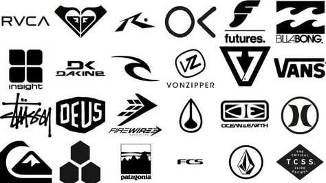 A list of the best surf brands, including their logos, links to their websites and social media. We've also included a video from each surf company. Surf Tattoos, Surf Stickers, Surf Logo, Mavericks Surfing, Swimming Outfits, Surf Brands, Surfboard Art, Online Logo Design, Surf Clothing