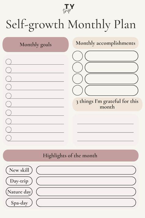 Looking for a printable, simple self growth plan? Your self-growth plan needs to follow YOU and not the other way around. On my website, you can find a free printable structure to easily map out your own monthly growth plan that could work for any personality type. Feel free to keep what works for you from the template! Growth Worksheet, Month Goals Template, Self Growth Monthly Challenge, Professional Growth Plan For Teachers, Professional Growth Plan, Vision Book, Editable Planner, Law Of Attraction Planner, Personal Growth Plan