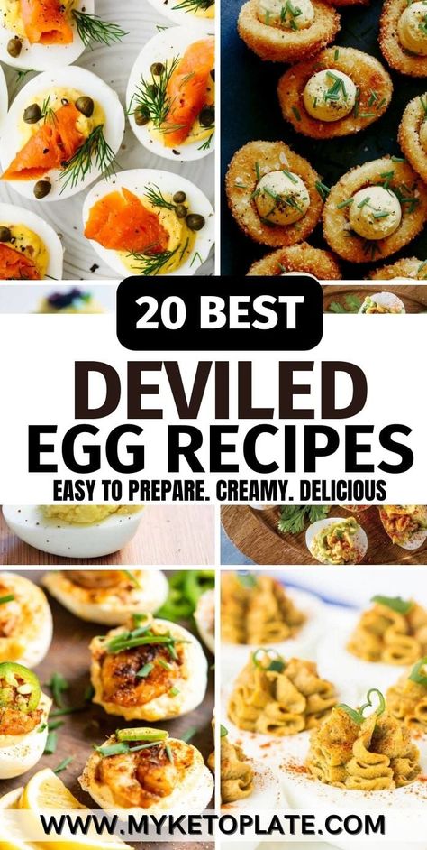 Plan ahead with deviled eggs, the ultimate appetizer that’s easy to make and perfect for any gathering. Whether it’s a fancy dinner or a laid-back brunch, these versatile bites are sure to impress your guests. Maple Bacon Deviled Eggs Food Network, Deviled Eggs Fancy Ideas, Quail Deviled Eggs, Deviled Eggs With Capers, Award Winning Deviled Eggs, Korean Deviled Eggs, Gourmet Deviled Eggs Appetizers, Deviled Eggs Different Ways, Dessert Deviled Eggs