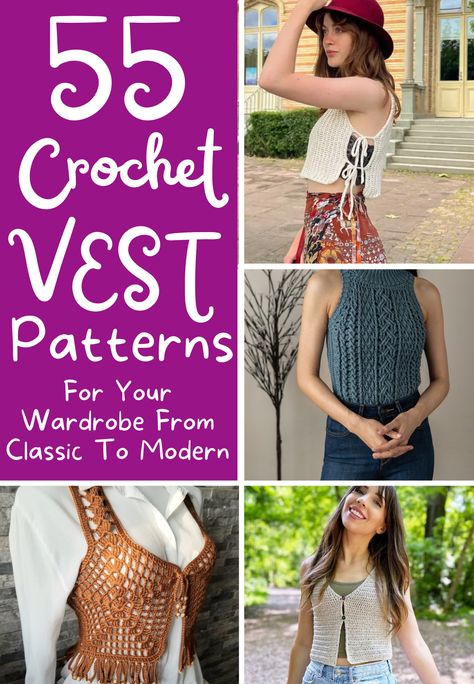 Beautiful Crochet Vest Patterns for Every Occasion Personalized Vests, Crochet Vest Pattern Free Woman, Diy Crochet Vest, Crochet Vest Patterns, Split Side Sweater, Crochet Vest Pattern Free, Waistcoat Pattern, Crochet Valentine Patterns, Vest Patterns