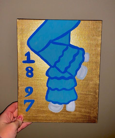 Gamma Phi Beta Letters Painted, Blue Sorority Theme, Blue Sorority Canvas, Theta Painting, Aoii Paintings, Easy Sorority Canvas, Aoii Canvas, Sorority Canvas Ideas, Chi Omega Canvas