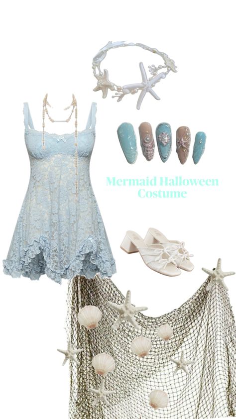 Mermaid Witch Costume, Mermaid And Siren Costume, Siren Costume Halloween Outfit, Diy Siren Costume Ideas, Mermaid Costume Women Aesthetic, Mermaid Core Costume, Mermaid Costume Ideas Women, Mermaid On Land Outfit, Mermaid Outfit Halloween