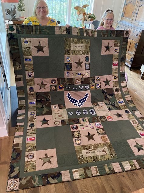 Airforce Quilt Ideas, Army Quilt Ideas, Military Quilt Ideas, Flag Shadow Box Ideas, Air Force Quilt, Marine Quilt, Army Quilt, Military Quilts, Happy Birthday Marines