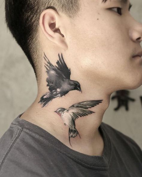 Learn the swallow tattoo meaning, its belonging to different cultures, and to whom such a design will suit the most. Bonus: the best unique designs inside. Swallow Tattoo Meaning, Swallow Bird Tattoo, Bird Tattoo Neck, Bird Tattoo Ideas, Swallow Tattoo Design, Swallow Bird Tattoos, Vogel Tattoo, Side Neck Tattoo, Abstract Tattoo Designs