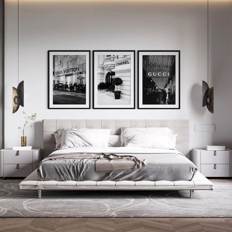 Picture Above Bed, Photos Above Bed, Pictures Over Bed, Frames Above Bed, Luxury Fashion Poster, Wall Art Bedroom Above Bed, Posters Fashion, Chic Wall Decor, Black White Wall Art