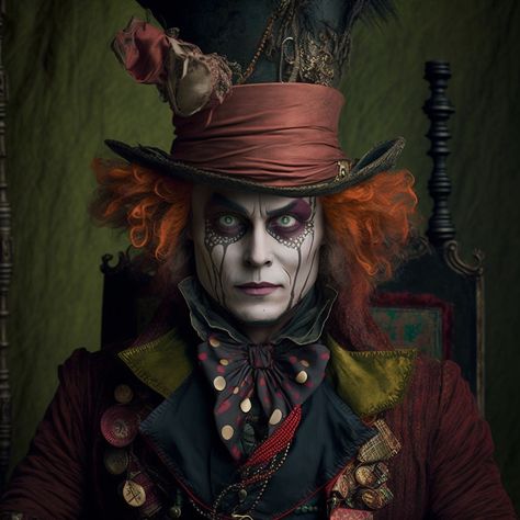 Mad Hatter Makeup Men, Mad Hatter Male Makeup, Mad Hatter Pictures, Evil Mad Hatter, Scary Mad Hatter, Dark Mad Hatter, Creepy Mad Hatter, Mad Hatter Dress, Madd Hatter Costume