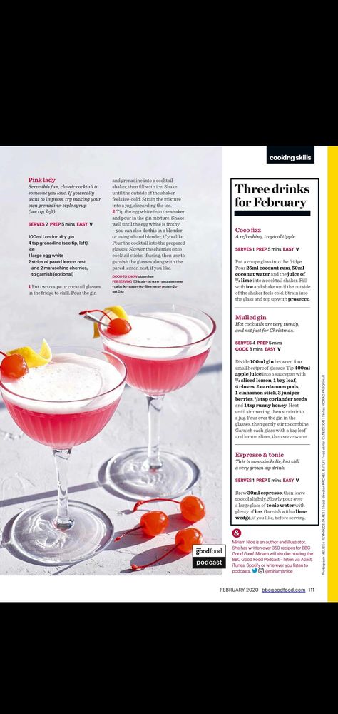 Pink lady Mulled Gin, Pink Lady Cocktail, Cocktail Serving, Shakes Drinks, Pink Lady, Cooking Skills, Food Magazine, Classic Cocktails, Drink Recipes