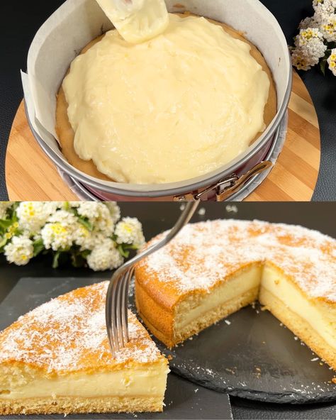 Famous Italian Lemon Cake - Greenku Recipes Italian Lemon Cake, Potato And Egg Breakfast, Custard Cake Recipes, Lemon Custard, Cheese Sauce Recipe, Custard Cake, Sponge Cake Recipes, Custard Filling, Baked Vegetables