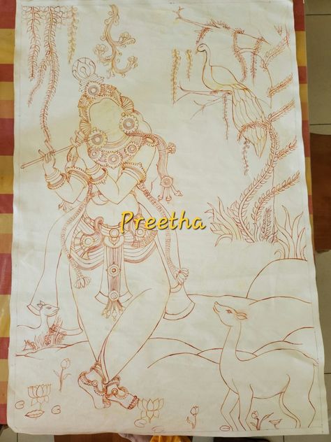 Krishna Outline, Mural Tutorial, Mural Paintings, Kerala Mural Painting, Mural Painting, Mural Art, Kerala, Pencil Drawings, Krishna