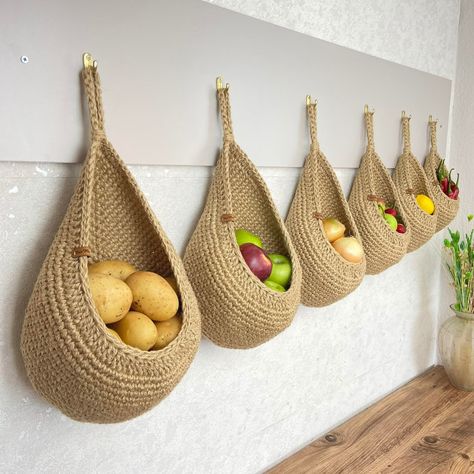 Obsessed! 30 of My Favorite Home Decor Finds on Etsy | Redesign Veg Basket Kitchen Storage, Wooden Vegetable Baskets For Kitchen, Wall Hanging Kitchen Storage, Vegetable Baskets For Kitchen, Goddess House, Hanging Vegetable Basket, Mudroom Organizer, Hanging Basket Kitchen, Basement Cellar