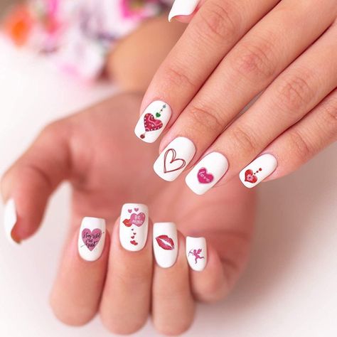 https://amzn.to/3DCSVz6

About this item
😍Multiple design available: You will get 1080 pcs nail stickers perfect for Valentine's Day fashion accessories. Includes all sorts of classic Valentine's Day theme: heart, kiss, love, etc. Make you have a special nail art on a date!
👄Easy to use: Self-adhesive designs make these stickers sticking well on your nail. Just use tweezers to peel and stick it on your nail. You can also apply a top coat to make the stickers last longer.
👅Safety and environme Special Nails, Heart Nail Art, Nail Stickers Decals, Best Nail Art Designs, Love Hug, Stick On Nails, Unique Nails, Hugs And Kisses, Valentine's Day Nails