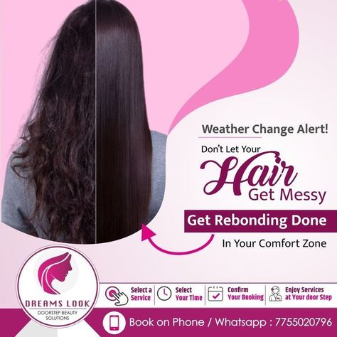 Weather change alertDon’t let your hair get messyget rebonding done in your comfort zoneContact us7755020796grooming services hair nails skin dry home pampering beautyservices Females manicure pedicure massage spa steam bebeautiful beyoung valentine beauty makeupartist Beauty Salon Creative Ads, Hair Poster Design, Pedicure Massage, Hair Advertising, Beauty Salon Marketing, Hair Poster, Beauty Salon Posters, Beauty Zone, Embracing Diversity