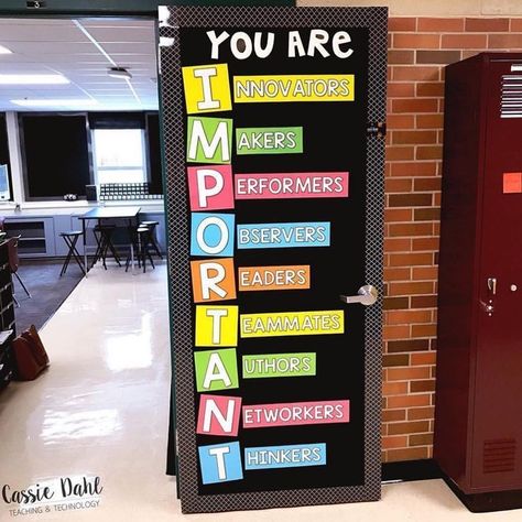 What a perfect reminder for the students to see each time they walk in and out of the classroom Christine Asdahl 💗💗💗 #teacher… Science Classroom Door, Classroom Door Decorations, Teacher Door Decorations, Trendy Door, Teacher Doors, Teaching Technology, Classroom Decor Themes, Door Displays, Door Decorations Classroom