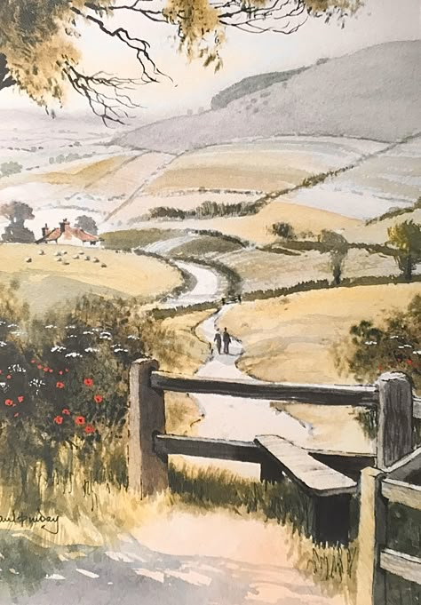 Farm Scene Painting, Watercolor Eyes, Mediums Of Art, Watercolor Art Landscape, Watercolor Paintings Nature, Farm Paintings, Watercolour Landscape, Watercolor Paintings For Beginners, Watercolour Inspiration