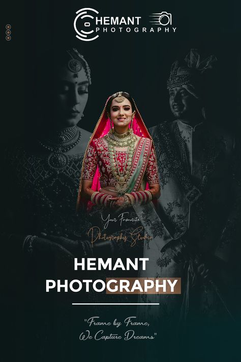 Photography banner ideas , look a profesional banner and attractive design , its a simple design and for prmote your photogrsphy agency Wedding Photoshop Ideas, Photography Banner Design, Wedding Photo Book Cover, Photoshoot Editing, Wedding Album Design Layout, Photography Banner, Wedding Photo Album Layout, Indian Wedding Album Design, Album Design Layout