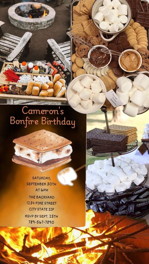 Bonfire Birthday Party #bonfirenight #smores Teenage Bonfire Party Ideas, Bonfire Birthday Party Ideas For Teens, Bonfire Birthday Party Ideas, Bonfire Party Ideas, Bonfire Aesthetic, Bonfire Ideas, Campfire Birthday, Bonfire Food, Bonfire Birthday Party