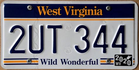 West Virginia 2020 passenger issue. In 1995, these new plates were issued to all motorists, replacing all 1976-95 issues on the map base. These were valid through 1996 with no stickers, then with stickers thereafter. The first character still indicates month of expiration, with this plate expiring in February ("2") 2020. This remains the current West Virginia baseplate, with plates in the 1AB 234 format starting to appear as the previous one-alpha series is exhausted. Animal Figurine Toys, Licence Plates, Car Plates, Patch Design, License Plates, Fast And Furious, Animal Figurines, The Map, West Virginia