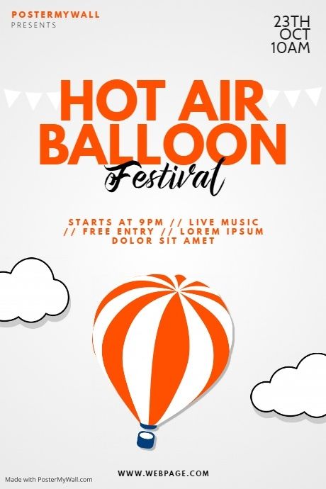 Hot Air Balloon Festival Flyer Template | PosterMyWall Balloon Poster Design, Poster Design Festival Event, Hot Air Balloon Festival Turkey, Hot Air Balloon Poster, Hot Balloon Festival, Ballon Festival, Hot Air Balloon Poster Design, Jewelry Packaging Diy, Festive Poster