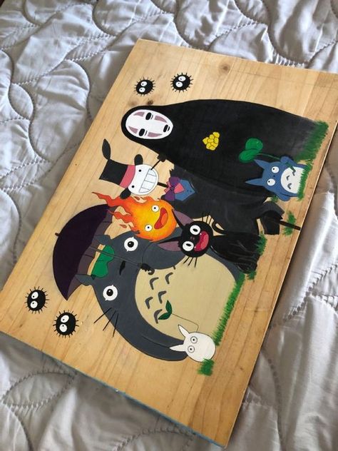 Ghibli Artwork, Cute Canvas Paintings, Studio Ghibli Art, Canvas Painting Designs, Anime Crafts, Ghibli Art, Small Canvas Art, Woodworking Videos, Diy Canvas Art Painting