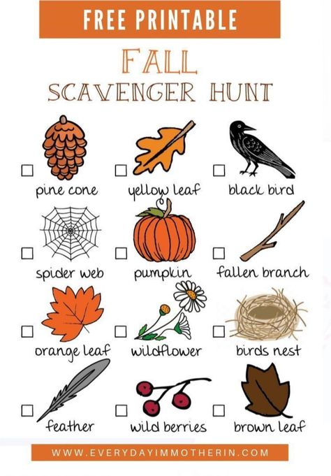 Fall Scavenger Hunt, Fall Preschool Activities, Thanksgiving Preschool, Scavenger Hunt For Kids, Fun Fall Activities, Fall Preschool, Free Thanksgiving, About Nature, Fall Crafts For Kids