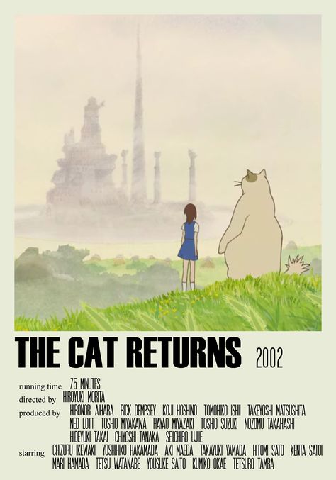 The Cat Returns Poster, Minimalist Album Covers, Ghibli Poster, Aesthetic Movie, Minimalistic Poster, Indie Decor, Cat Movie, The Cat Returns, Poster Club