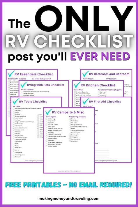 Rv Camper Checklist, Rv Kitchen Checklist, Rv Camping Checklist Family, Camper List Rv Checklist, Camper Checklist Free Printable, Rv Rental Checklist, New Rv Checklist, Rv Departure Checklist, Rv Living Checklist