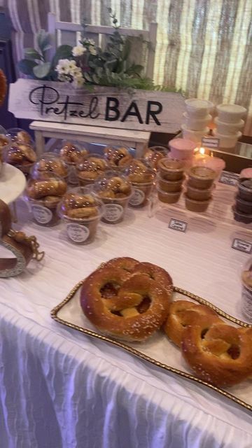 Tying The Knot Pretzel, Tied The Knot Pretzels, Fall Engagement Parties, Backyard Engagement Parties, Engagement Party Themes, Pretzel Bars, Baked Pretzels, Bach Weekend, Catering Company