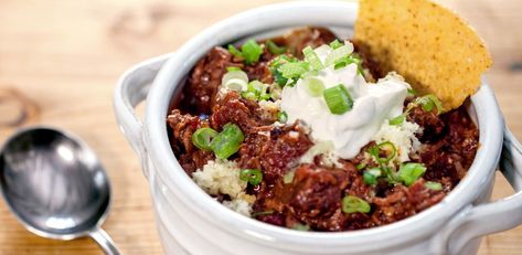 Korean-Style Texas Chili by Edward Lee Texas Chili Recipe, Steak Chili, Korean Chili, Edward Lee, Texas Chili, Chili Toppings, Chili Ingredients, Hearty Comfort Food, Weekend Cooking