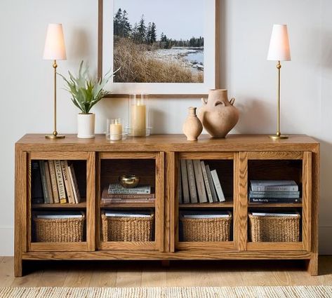 Latest Furniture & Home Decor | New Home Decor | Pottery Barn Brass Accent Table, Pottery Barn Living Room, Acrylic Chandelier, Inspire Me Home Decor, Small Space Solutions, Room Idea, Kiln Dried Wood, Glass Cabinet, Tv Console