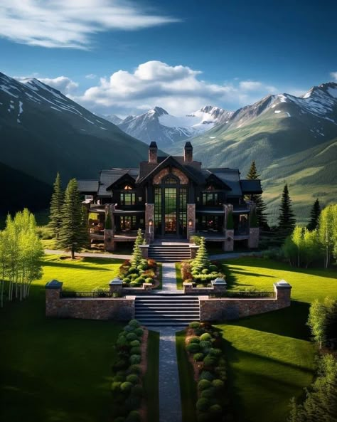 House In The Mountains, Mountain Home Exterior, Dream Mansion, Dream Life House, Mountain Valley, Architect Design House, Large House, Fantasy House, Mansions Luxury