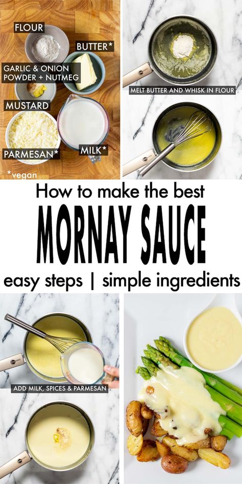 Mornay Sauce is a classic sauce, creamy like a white sauce, and packed with lots of cheesy goodness. Easy to make in one pot, is a super versatile sauce that can be used for all sorts of dishes like pasta, mac and cheese, casseroles or potato gratins. #vegan #dairyfree #contentednesscooking #vegetarian #dinner #lunch #mornaysauce Creamy Vegan Sauce, Mediterranean Sauce Recipes, Moray Sauce, Mushroom Sauce Dairy Free, Vegetarian Sunday Sauce, Easy Creamy Mushroom Sauce, Pasta Mac And Cheese, Pasta Sauce Dairy Free, Mornay Sauce Recipe