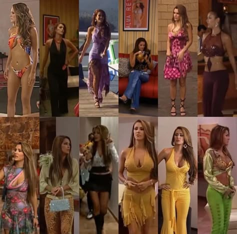 90s Telenovela Fashion, 2000 Video Vixen Outfits, Latina Mami Outfits, Alma Rey Rebelde Outfits, Early 2000s Club Outfits, Rebelde Outfits Ideas, Early 2000s Party Outfits, Looks 2000s, Rebelde Outfits