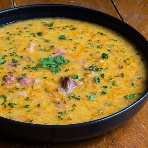 Traditional Scottish Lentil Soup with Ham Hough Lentil Soup With Ham, Ham Lentil Soup, Lentil Ham Soup Recipe, Scottish Ham And Lentil Soup, Ham And Lentil Soup Instant Pot, Lentil Soup Crockpot, Lentil And Bacon Soup, Ham And Lentil Soup, Best Lentil Soup Recipe