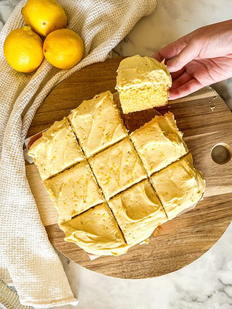 Easy Lemon Snacking Cake with Lemon Frosting Lemon Snack Cake, Simple Lemon Cake, Easy Lemon Cake, Easy Lemon Cake Recipe, Lemon Snack, Snacking Cake, Lemon Sponge Cake, Lemon Cake Easy, Lemon Buttercream Frosting