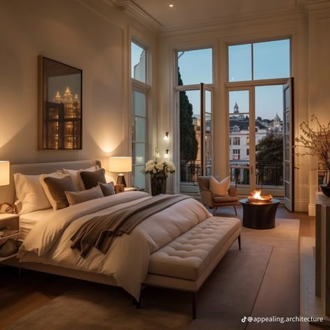 Cozy Modern Classic Bedroom, Cozy Luxury Bedroom Classy, Parisian Bedroom Modern, Luxury Parisian Apartment, Guest Room Aesthetic Cozy, Quiet Luxury Aesthetic Interior, Master Bedrooms With Dark Wood Floors, Giant Bedroom Ideas, House Inspo Bedroom