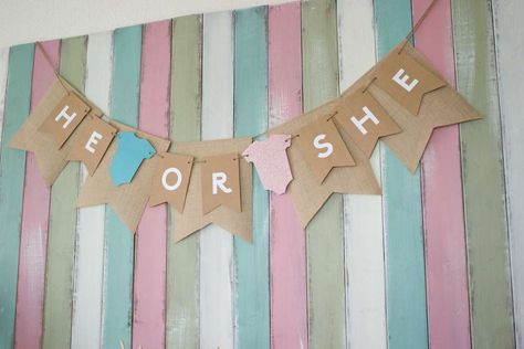 Rustic Gender Reveal | CatchMyParty.com Diy Photo Booth Backdrop, Gender Reveal Party Ideas, Reveal Party Ideas, Gender Reveal Banner, Gender Reveal Photos, Baby Reveal Party, Girl Gender Reveal, Baby Announcement Photos, Gender Party