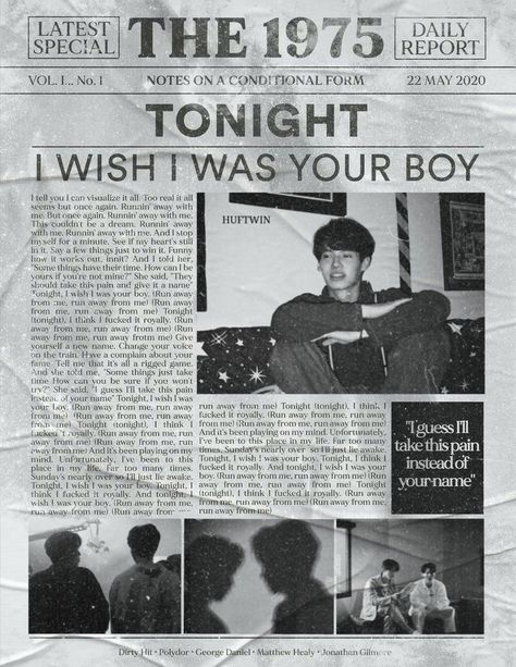 Template Black, Matty Healy, Mood And Tone, Old Newspaper, The 1975, I Am Scared, Music Poster, Graphic Design Illustration, Mood Boards