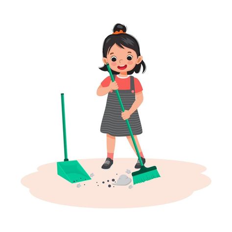 Sweep The Floor, Chinese History, Children Book, Kids Clipart, Video New, Children's Book Illustration, Cartoon Illustration, Cartoon Kids, Daily Routine