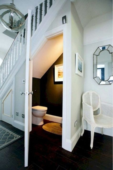 Understairs Toilet, Stairs Closet, Room Under Stairs, Small Downstairs Toilet, تحت الدرج, Bathroom Under Stairs, Closet Shelving, Stairs Storage, Small Toilet Room