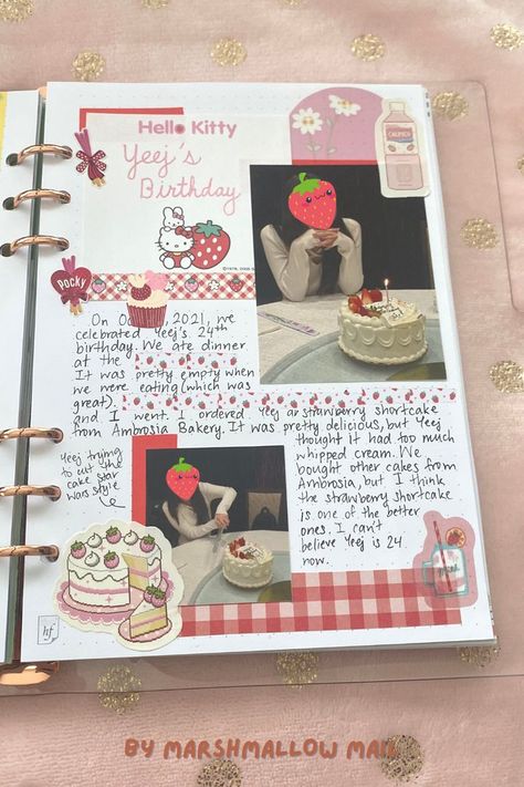 Pink Strawberry Aesthetic, Strawberry Collage, Aesthetic Bullet Journal, Strawberry Aesthetic, Journal Inspiration Writing, Pretty Journals, Diy Journal Books, Pen Pal Letters, Summer Scrapbook