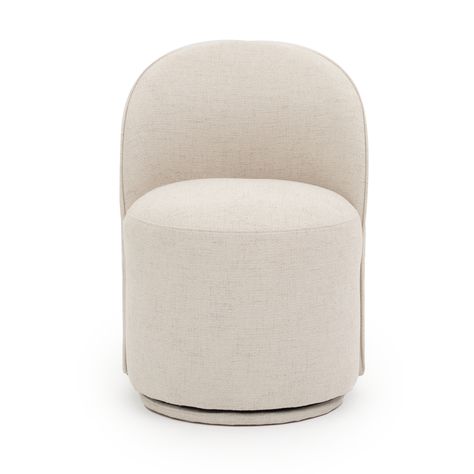 We absolutely love this sleek and modern Enea dining chair. Featuring a solid wood frame and a fiber and foam cushioned seat, it is divinely comfortable. You'll love its trendy, rounded shape and beige tweed-like textured fabric cover. Use it as an accent chair in the office or the bedroom to add a cozy feel to the decor.   Swivel dining chair Tweed-like textured fabric Solid wood frame Fibre and foam padded seat Entirely covered in fabric, including the base Maximum weight capacity is 300 lbs C Virtual Room Designer, Living Room Farmhouse Decor, Wood Heat, Swivel Dining Chairs, Chair Sofa Bed, Dining Room Seating, Industrial Livingroom, Living Room Bench, Types Of Furniture