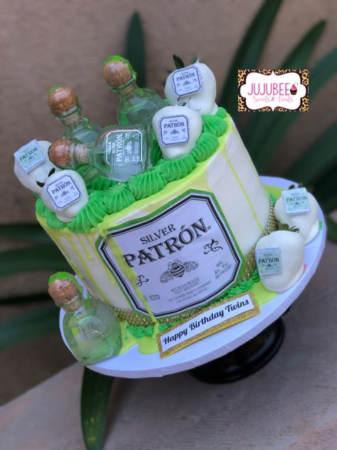 Patron white cake Tito’s Cake Ideas, Patron Birthday Party Ideas, Patron Birthday Cake, Patron Cake Ideas For Men, Patron Cake Birthday, Tito’s Birthday Cake, Patron Cake, Alcohol Cake Ideas, Liquor Birthday Cake For Men